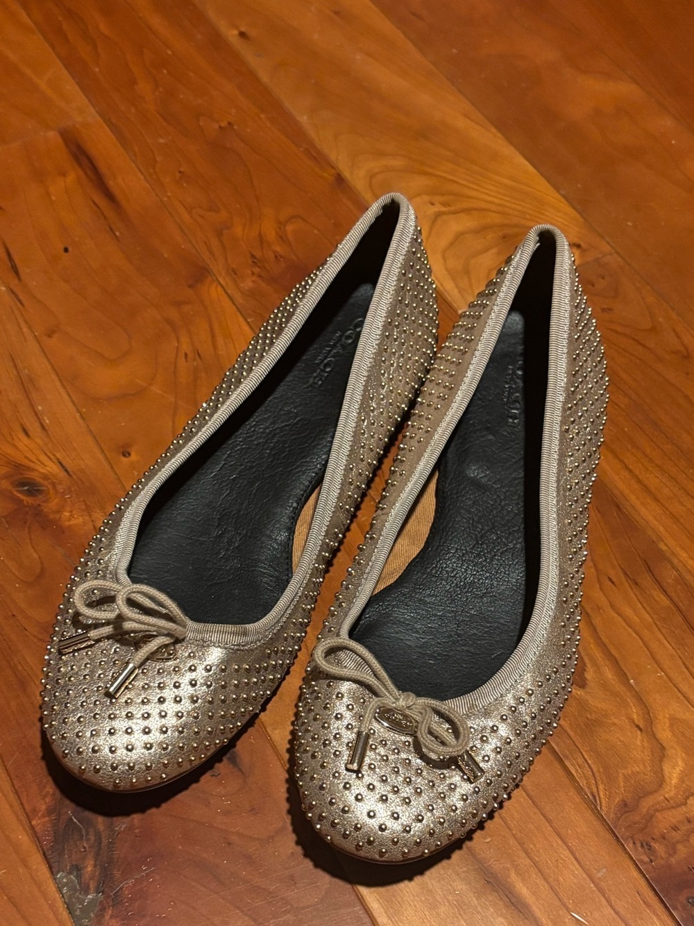 Coach New York Lara Embellished Metallic Ballet Flats - Gold Size 36.5